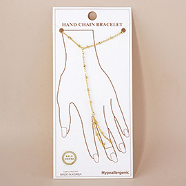 Gold Dipped Beads Chain Stone Bezel Hand Chain Bracelet