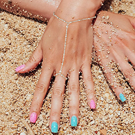 Gold Dipped Beads Chain Stone Bezel Hand Chain Bracelet