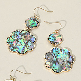 Abalone Double Flower Link Drop Dangle Earrings