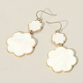 Mother of Pearl Double Flower Link Drop Dangle Earrings