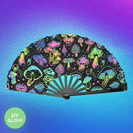 UV Glow Gradient Fluorescent Mushroom Pattern Printed Folding Line Dance Hand Fan