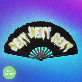UV Glow Gradient Fluorescent SEXY Message Printed Folding Line Dance Hand Fan