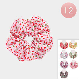 12PCS - Cherry Pattern Printed Hair Scrunchies