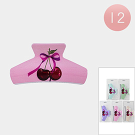 12PCS - Cherry Bow Printed Hair Claw Clips