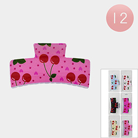12PCS - Cherry Heart Pattern Printed Hair Claw Clips