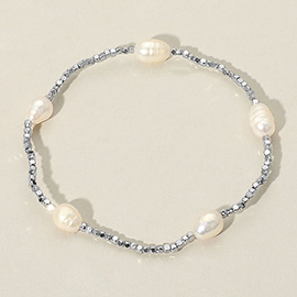 Natural Pearl Seed Beaded Stretch Bracelet