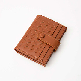 Faux Leather Classic Woven Card Holder Wallet