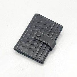 Faux Leather Classic Woven Card Holder Wallet
