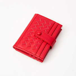 Faux Leather Classic Woven Card Holder Wallet