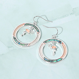 Flamingo Accented Abalone Sea Glass Dangle Earrings
