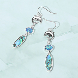 Metal Dolphin Abalone Opal Drop Dangle Earrings