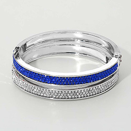 2PCS - Rhinestone Studded Hinged Bangle Bracelets