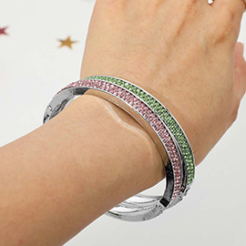 2PCS - Rhinestone Studded Hinged Bangle Bracelets