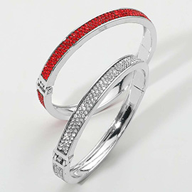 2PCS - Rhinestone Studded Hinged Bangle Bracelets