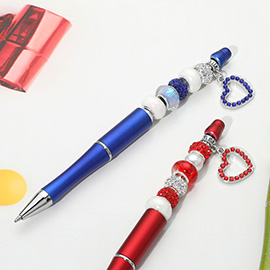 Heart Charm Drop Decorative Beaded Ball Pen