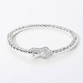 CZ Stone Paved Buckle Accent Twisted Hinged Bangle Bracelet