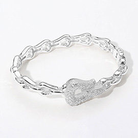 CZ Stone Paved Buckle Accent Link Chain Hinged Bangle Bracelet