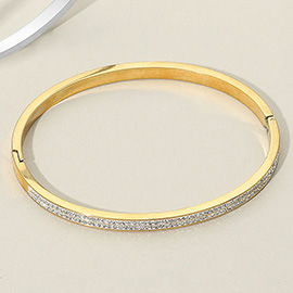 SECRET BOX_Stainless Steel Double Row Rhinestone Paved Hinged Bangle Bracelet
