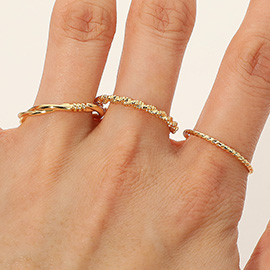 SECRET BOX_3PCS Genuine Gold Dipped Textured Stackable Fashion Ring Set