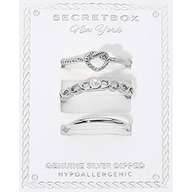 SECET BOX_3PCS Genuine Silver Dipped Heart Pearl Accent Stackable Fashion Ring Set