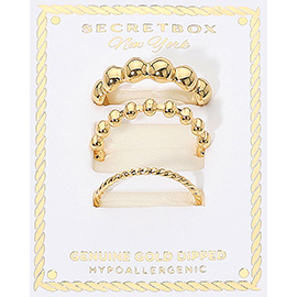 SECET BOX_3PCS Genuine Gold Dipped Bubble Stackable Fashion Ring Set
