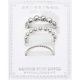 SECET BOX_3PCS Genuine Silver Dipped Bubble Stackable Fashion Ring Set