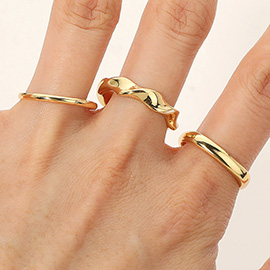SECRET BOX_3PCS Genuine Gold Dipped Sculptural Stackable Fashion Ring Set