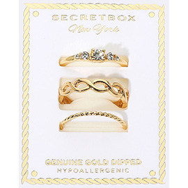 SECRET BOX_3PCS Genuine Gold Dipped Stackable Fashion Ring Set
