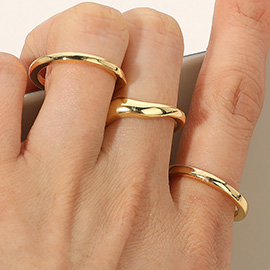 SECRET BOX_3PCS Genuine Gold Dipped Smooth Curve Stackable Fashion Ring Set
