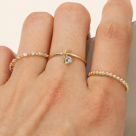 SECRET BOX_3PCS Genuine Gold Dipped Stone Accent Dainty Stackable Fashion Ring Set