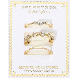 SECRET BOX_3PCS Genuine Gold Dipped Crystal Stackable Fashion Ring Set