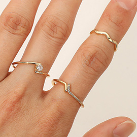 SECRET BOX_3PCS Genuine Gold Dipped Minimalist Stackable Fashion Ring Set