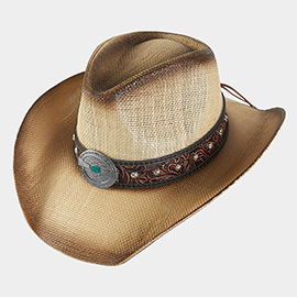 Vintage Western Band Straw Cowboy Cowgirl Fedora Hat
