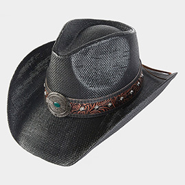 Vintage Western Band Straw Cowboy Cowgirl Fedora Hat