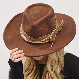 Vintage Western Distressed Band Rustic Cowgirl Fedora Hat
