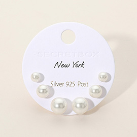 SECRET BOX_3 Pairs Pearl Stud Earrings Set