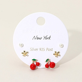 SECRET BOX_Pearl Flower Cherry Stud Earring Set