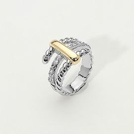 Two Tone CZ Stone Paved Twist Band Ring