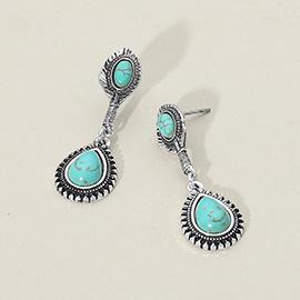 Boho Vintage Western Turquoise Teardrop Dangle Earrings