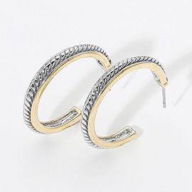 14K Gold Plated Two Tone Textured Hoop Earrings