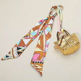 Faux Leather Elegant and Stylish Mini Purse / Bag Charm with Abstract Pattern Petit Scarf
