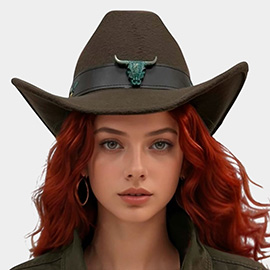 Classic Rodeo Steer Head Accent Band Western Cowboy Hat