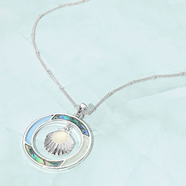 Sea Shell Accented Abalone Sea Glass Pendant Necklace