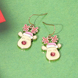Enamel Christmas Reindeer Dangle Earrings