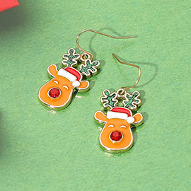 Enamel Christmas Reindeer Dangle Earrings