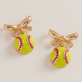 Bow Accent Softball Dangle Earrings