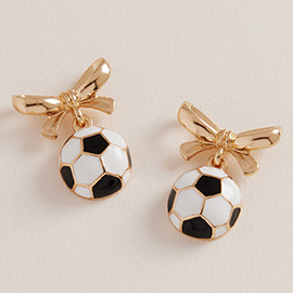 Bow Accent Soccer Dangle Earrings