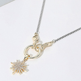 14K Gold Plated CZ Stone Paved Star Pendant Accent Necklace