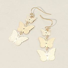 Triple Metal Butterfly Plate Link Drop Dangle Earrings