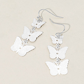 Triple Metal Butterfly Plate Link Drop Dangle Earrings